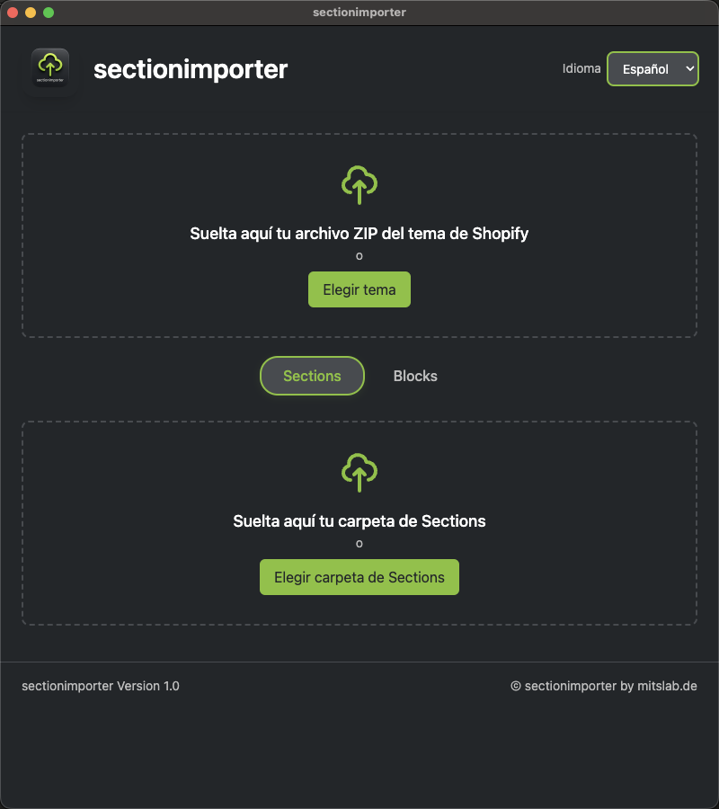 Sectionimporter import overview screenshot